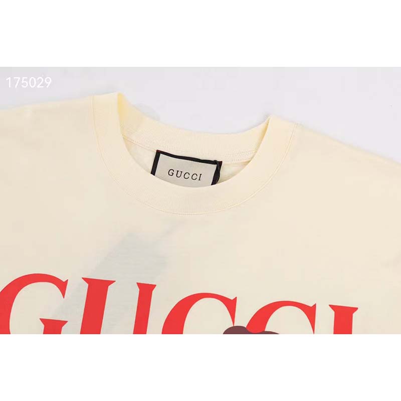 Gucci GG Women Bananya Cat Cotton T-Shirt White Cotton Jersey Crewneck Oversize Fit