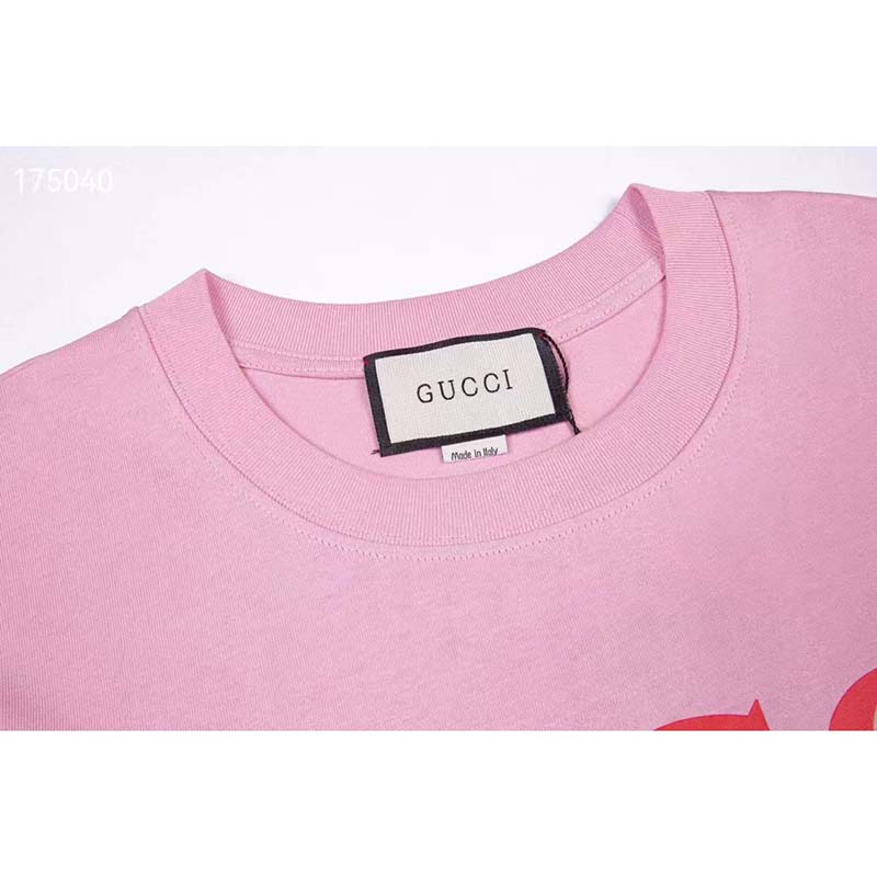 Gucci GG Men Bananya Cotton T-Shirt Pink Jersey Crewneck Oversize Fit