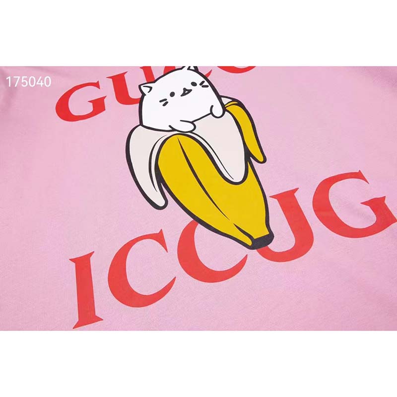 Gucci GG Men Bananya Cotton T-Shirt Pink Jersey Crewneck Oversize Fit