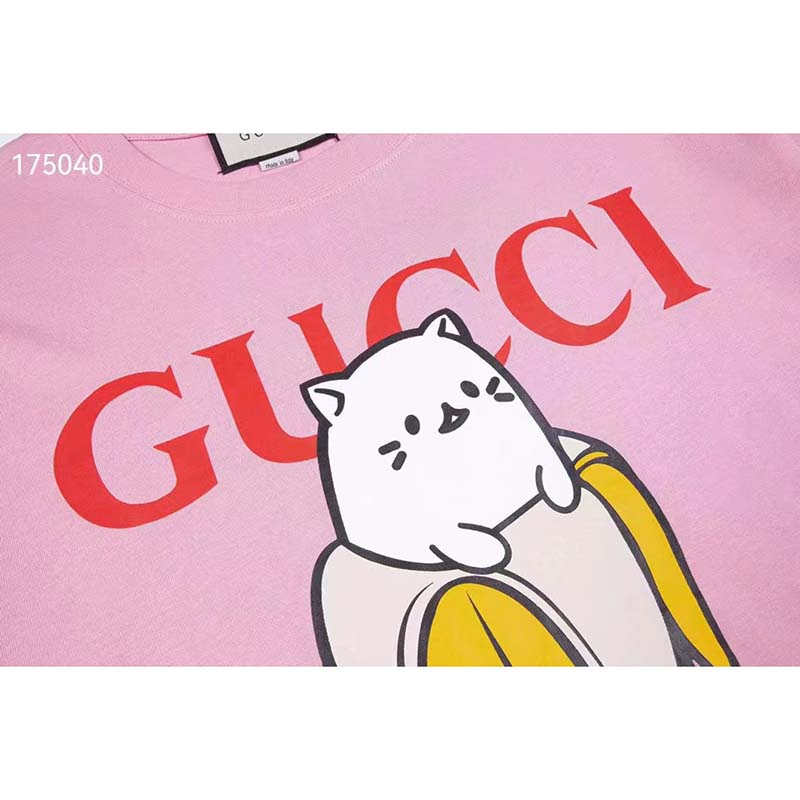 Gucci GG Men Bananya Cotton T-Shirt Pink Jersey Crewneck Oversize Fit