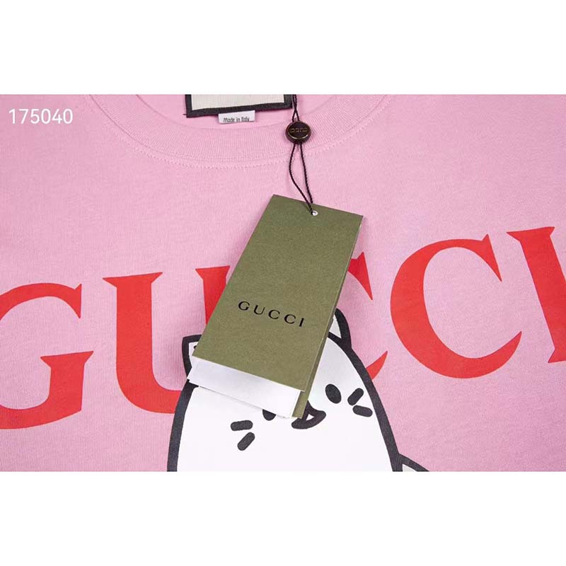 Gucci GG Men Bananya Cotton T-Shirt Pink Jersey Crewneck Oversize Fit