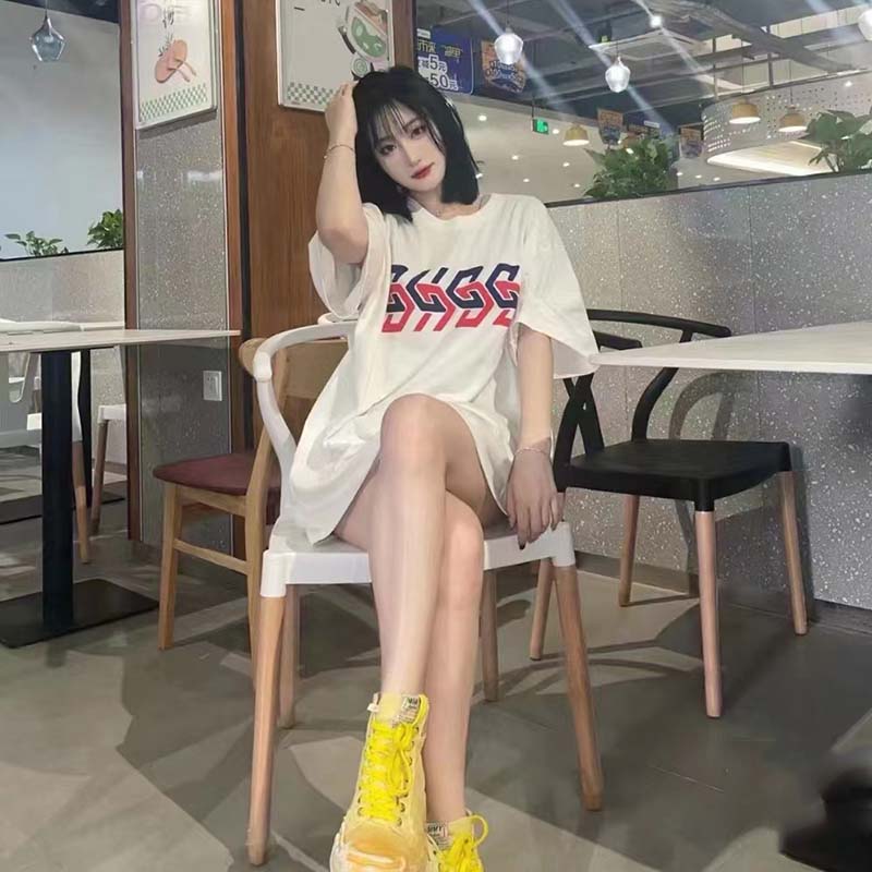 Gucci GG Women Cotton Jersey T-Shirt Beige Gucci Mirror Print Crewneck Oversize Fit