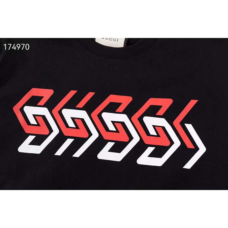 Gucci GG Women Cotton Jersey T-Shirt Black Gucci Mirror Print Crewneck Oversize Fit