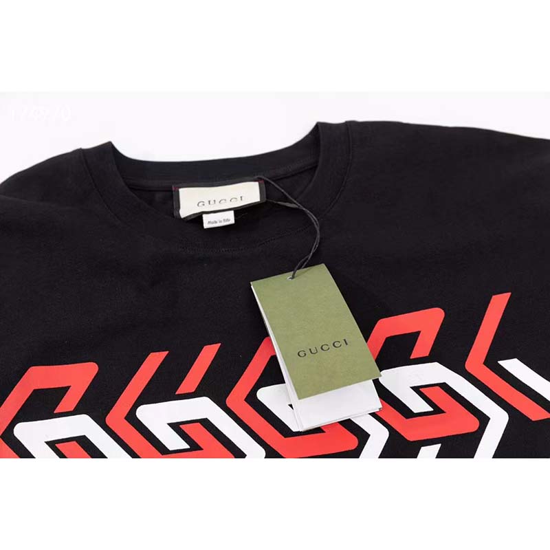 Gucci GG Women Cotton Jersey T-Shirt Black Gucci Mirror Print Crewneck Oversize Fit