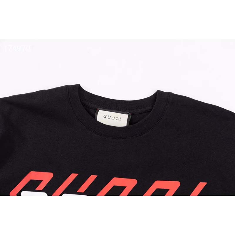 Gucci GG Women Cotton Jersey T-Shirt Black Gucci Mirror Print Crewneck Oversize Fit