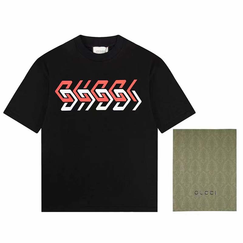 Gucci GG Women Cotton Jersey T-Shirt Black Gucci Mirror Print Crewneck Oversize Fit