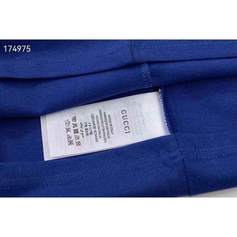 Gucci GG Women Cotton Jersey T-Shirt Blue Gucci Mirror Print Crewneck Oversize Fit