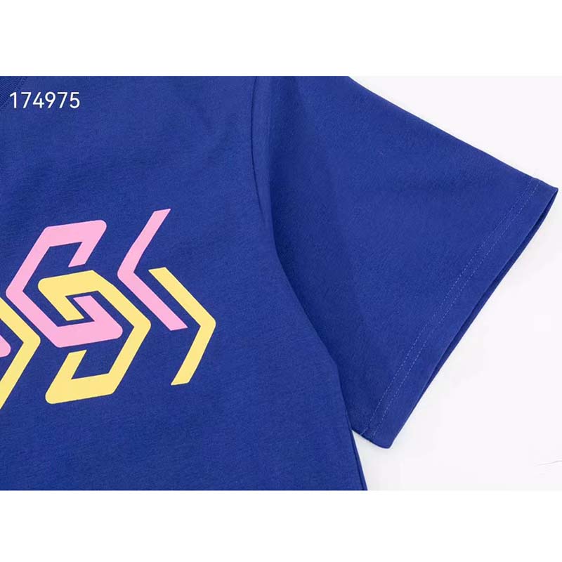Gucci GG Women Cotton Jersey T-Shirt Blue Gucci Mirror Print Crewneck Oversize Fit