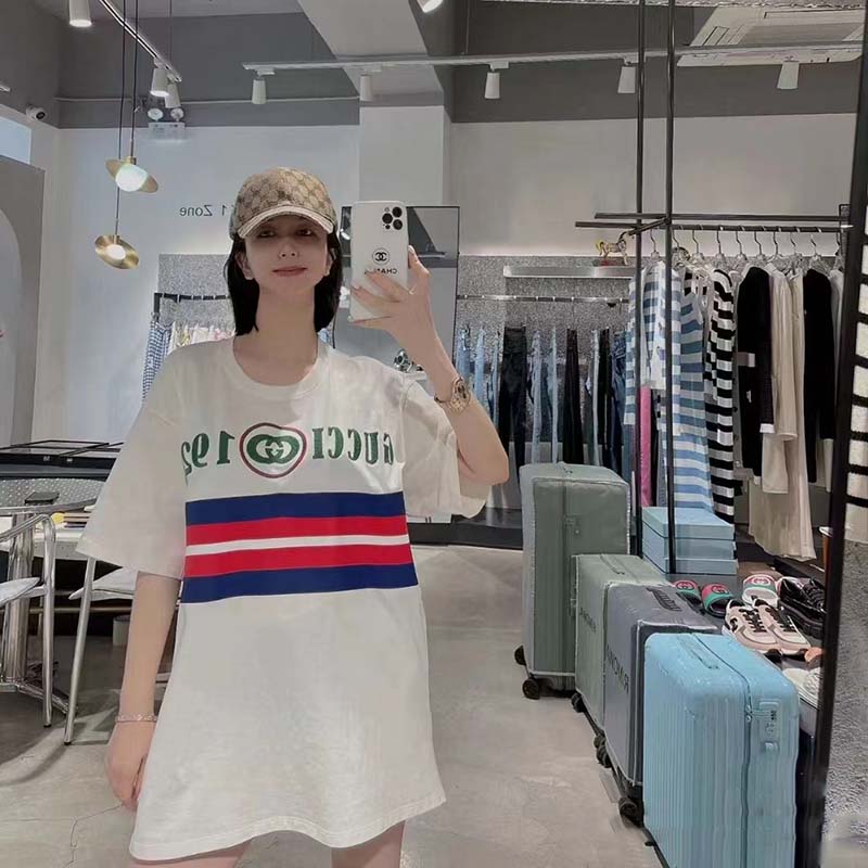 Gucci GG Women Cotton T-Shirt White Cotton Jersey Crewneck Oversize