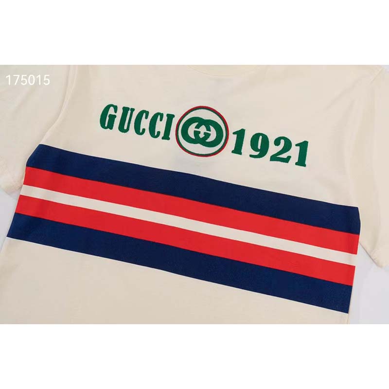 Gucci GG Men Cotton T-Shirt White Cotton Jersey Crewneck Oversize