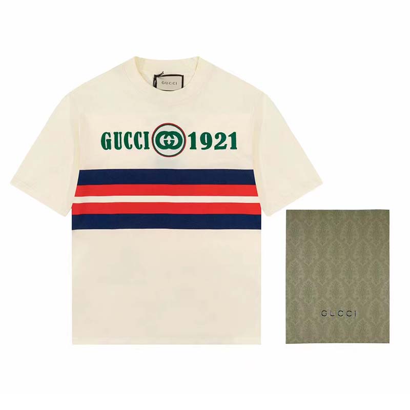 Gucci GG Men Cotton T-Shirt White Cotton Jersey Crewneck Oversize