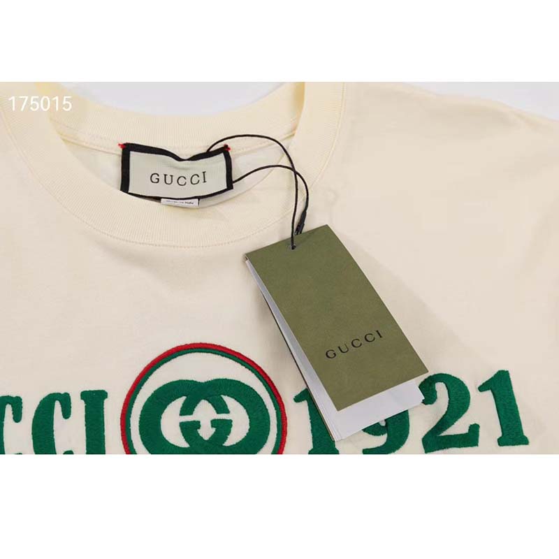 Gucci GG Men Cotton T-Shirt White Cotton Jersey Crewneck Oversize