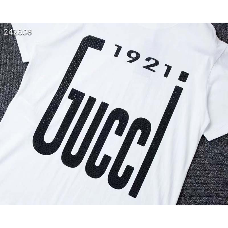 Gucci GG Men Crystal 1921 Cotton T-Shirt Crewneck Oversize Fit