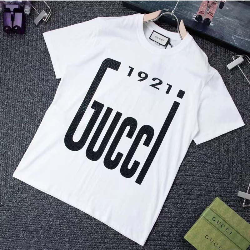 Gucci GG Men Crystal 1921 Cotton T-Shirt Crewneck Oversize Fit