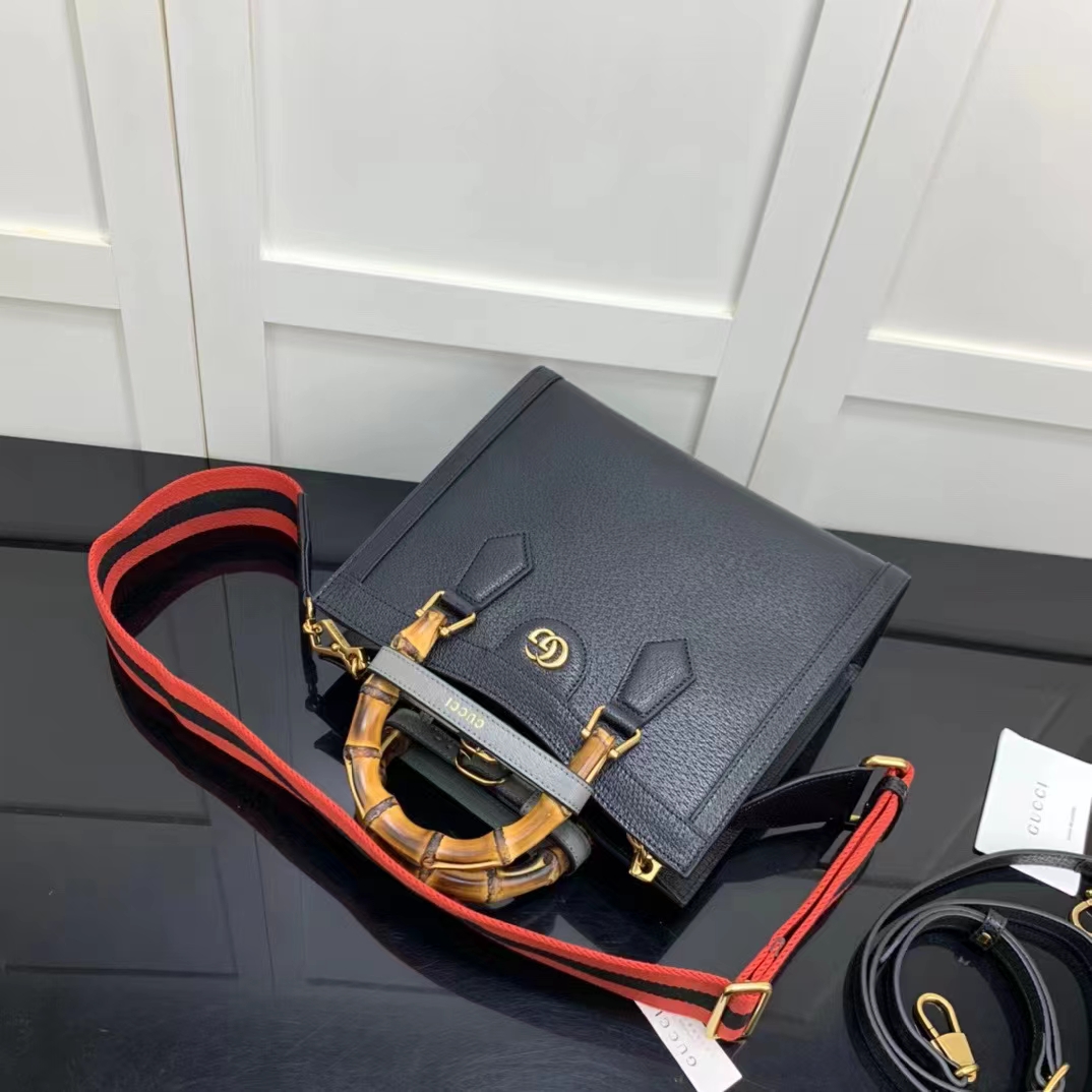 Gucci GG Women Diana Small Tote Bag Double G Black Leather
