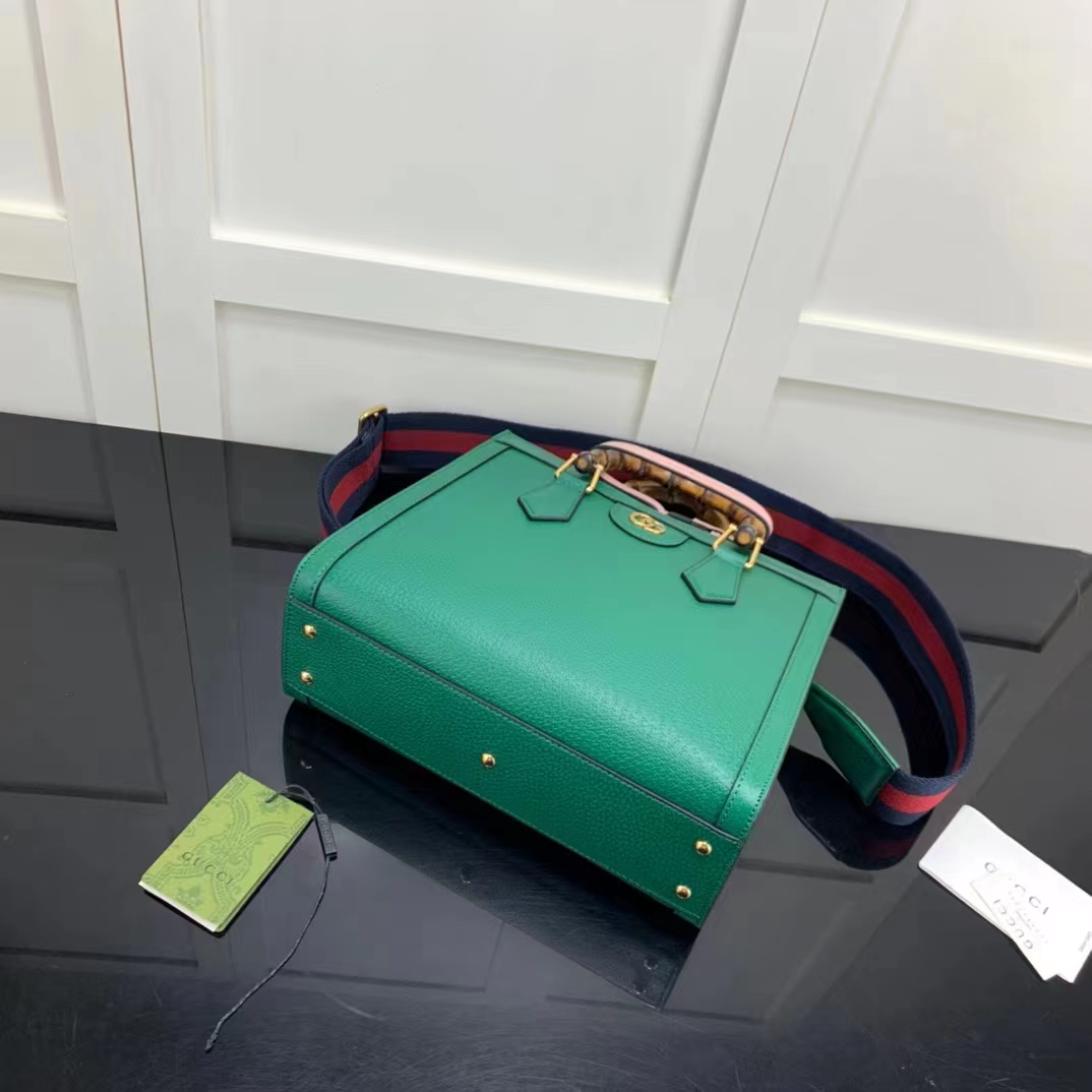 Gucci GG Women Diana Small Tote Bag Double G Green Leather