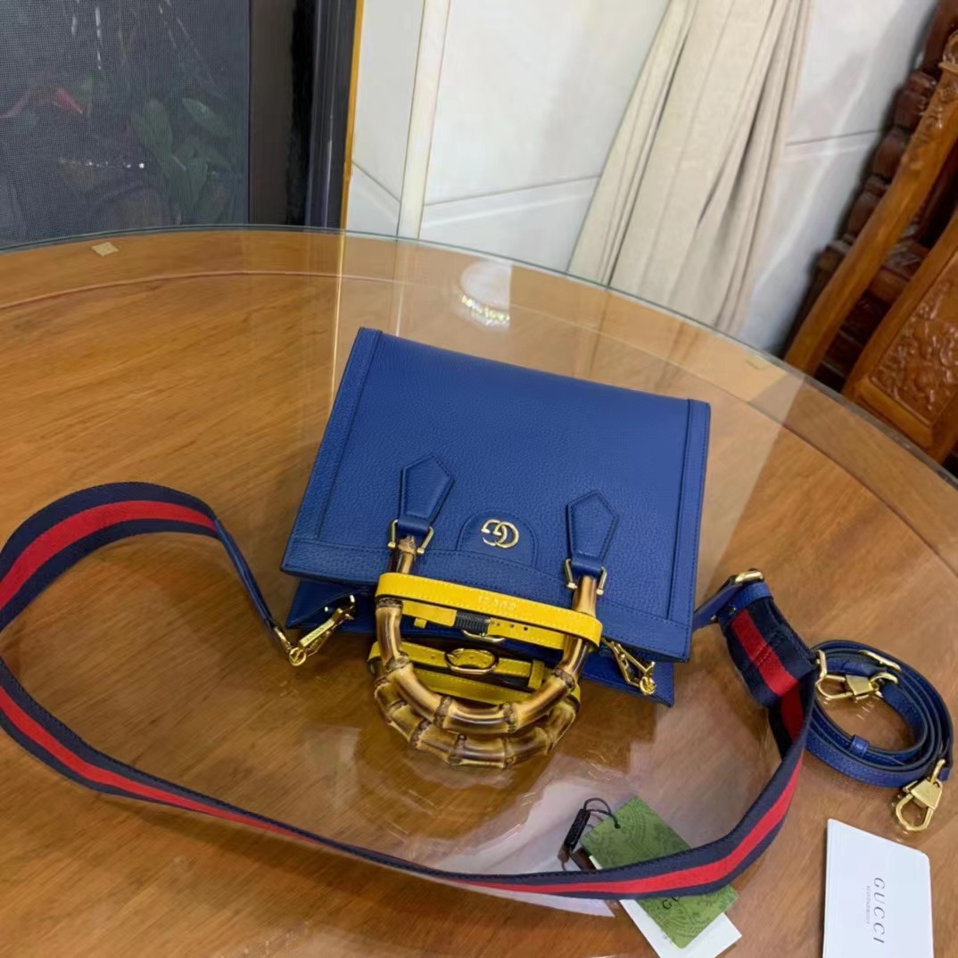 Gucci GG Women Diana Small Tote Bag Double G Royal Blue Leather