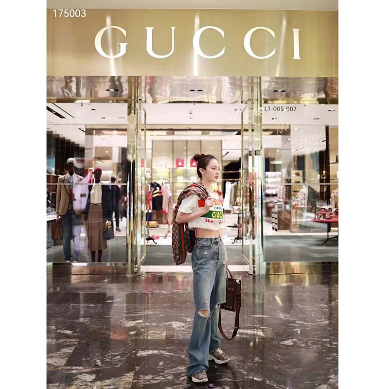 Gucci GG Women Gucci 100 Cotton T-Shirt White Cotton Jersey Crewneck Oversize Fit