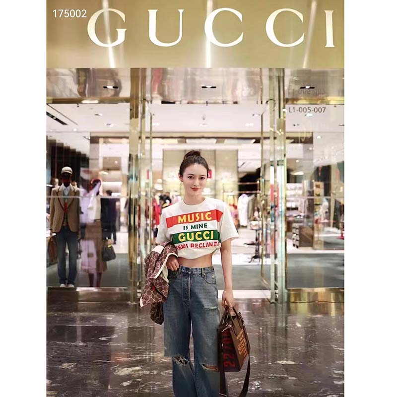 Gucci GG Women Gucci 100 Cotton T-Shirt White Cotton Jersey Crewneck Oversize Fit
