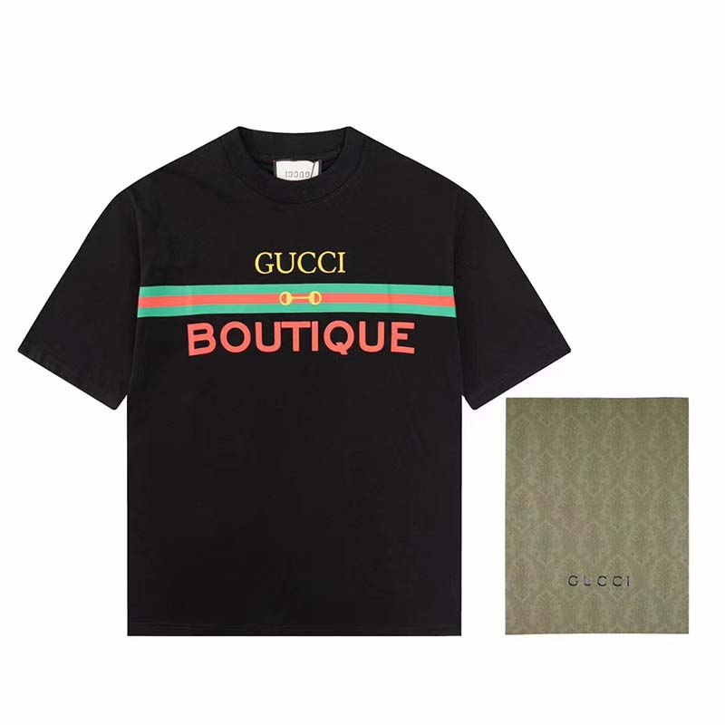 Gucci GG Men Gucci Boutique Print Oversize T-Shirt Cotton Jersey Crewneck