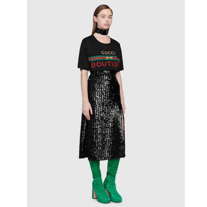 Gucci GG Women Gucci Boutique Print Oversize T-Shirt Cotton Jersey Crewneck