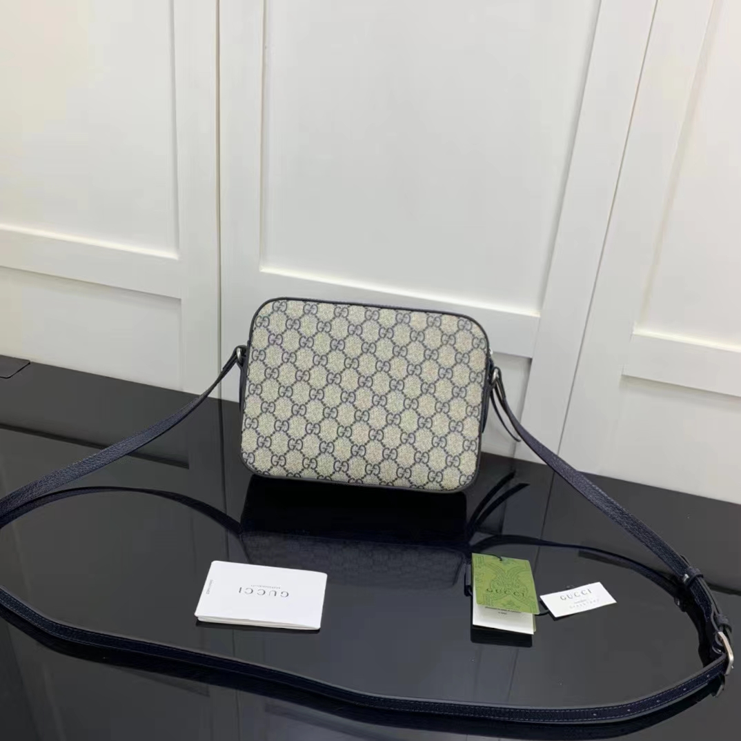 Gucci GG Unisex Horsebit 1955 Small Bag Beige Blue GG Supreme Canvas