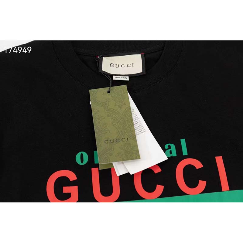 Gucci GG Women Original Gucci Print Oversize T-Shirt Black Cotton Jersey Crewneck