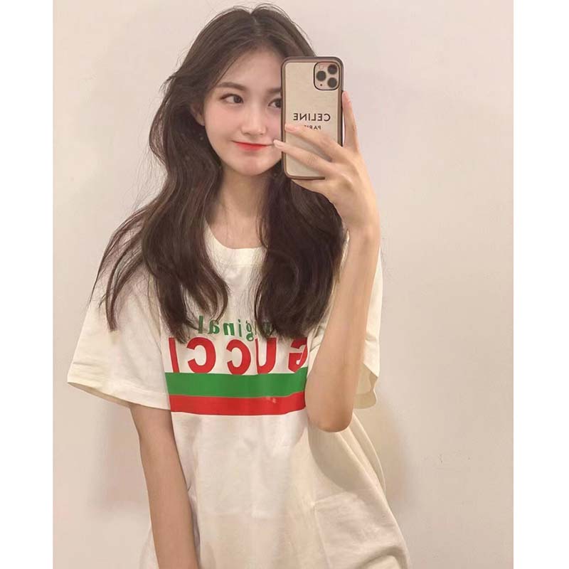 Gucci GG Women Original Gucci Print Oversize T-Shirt White Cotton Jersey Crewneck