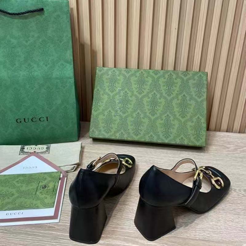 Gucci GG Women’s Mid-Heel Pump With Horsebit Black Leather
