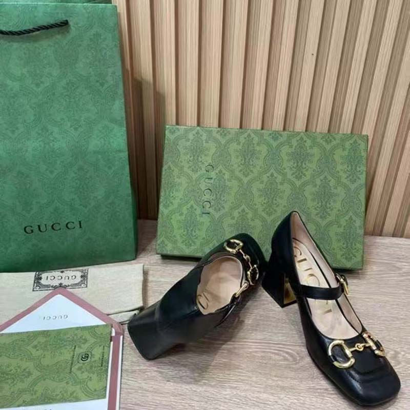 Gucci GG Women’s Mid-Heel Pump With Horsebit Black Leather