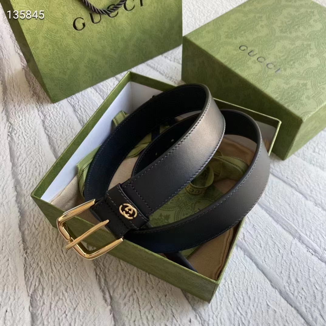 Gucci Unisex GG Belt with Square Buckle and Interlocking G 3.6 cm Width