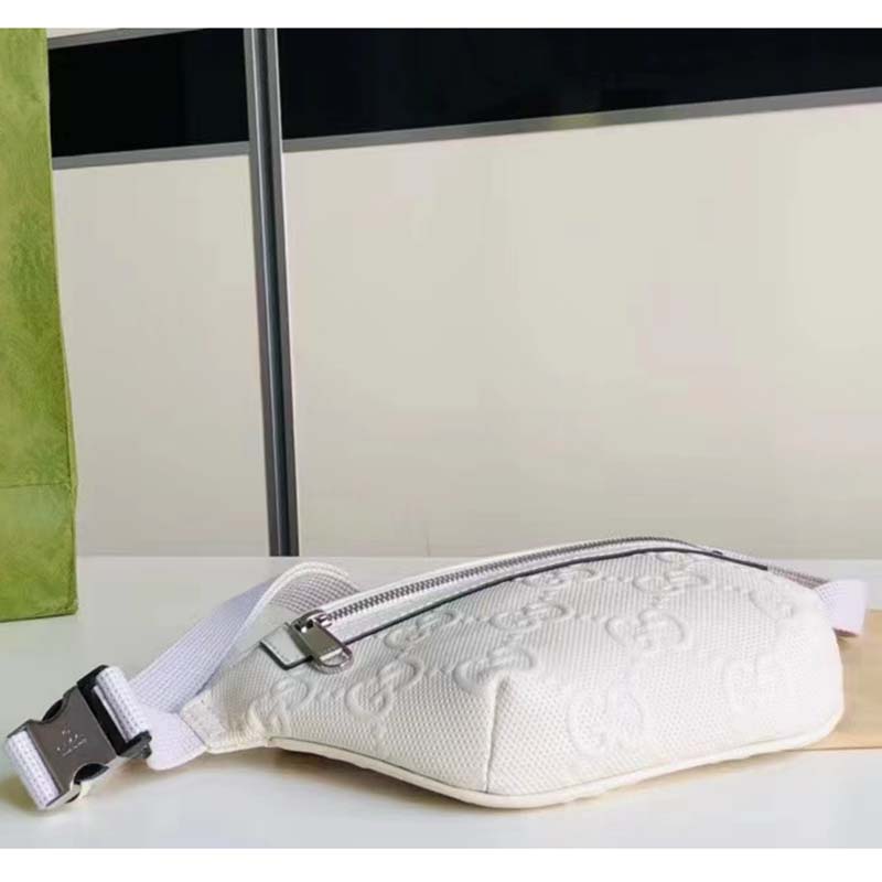 Gucci Unisex GG Embossed Belt Bag White Tonal Leather