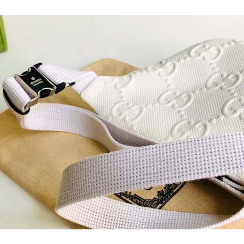 Gucci Unisex GG Embossed Belt Bag White Tonal Leather