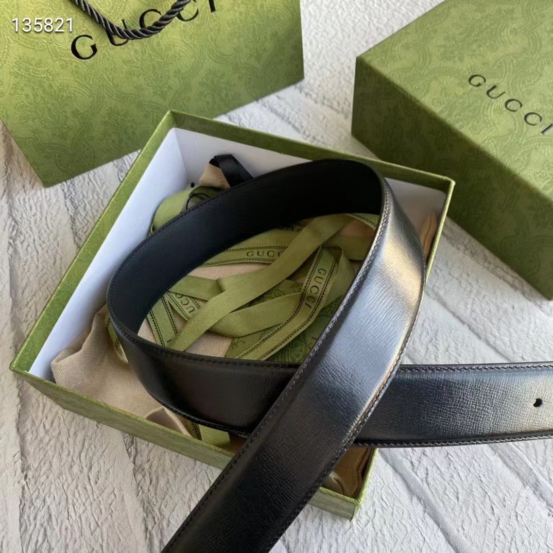 Gucci Unisex GG Marmont Thin Belt Black Leather Double G Buckle 2.5 cm Width