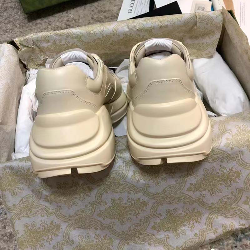 Gucci Unisex GG Rhyton Heart Sneaker Ivory Leather Interlocking G Low 5 cm Heel