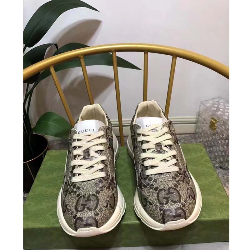 Gucci Unisex GG Rhyton Sneaker Beige Ebony Maxi GG Supreme Canvas 4 cm Heel