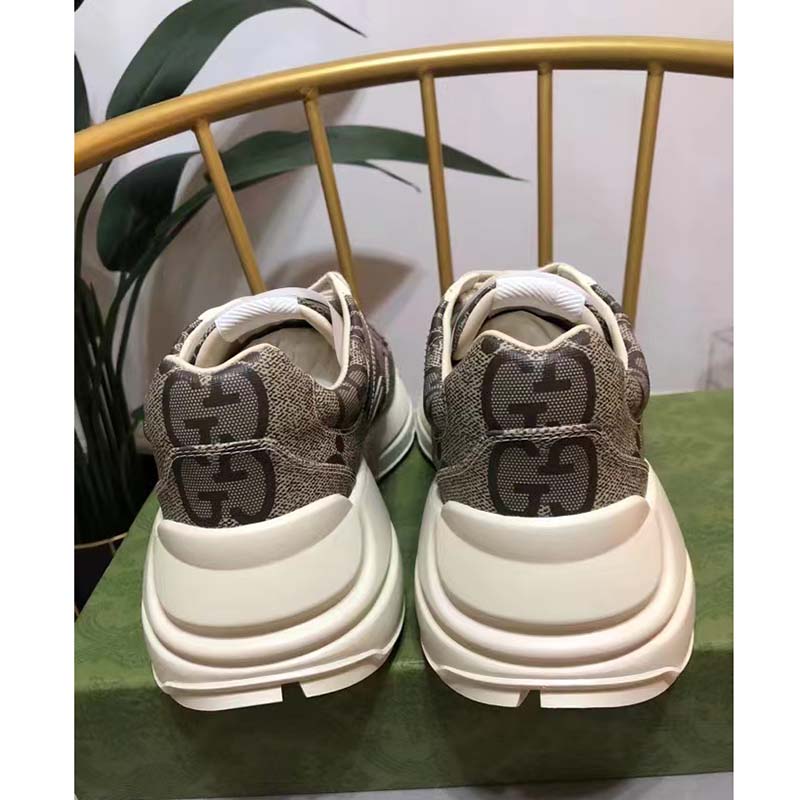 Gucci Unisex GG Rhyton Sneaker Beige Ebony Maxi GG Supreme Canvas 4 cm Heel