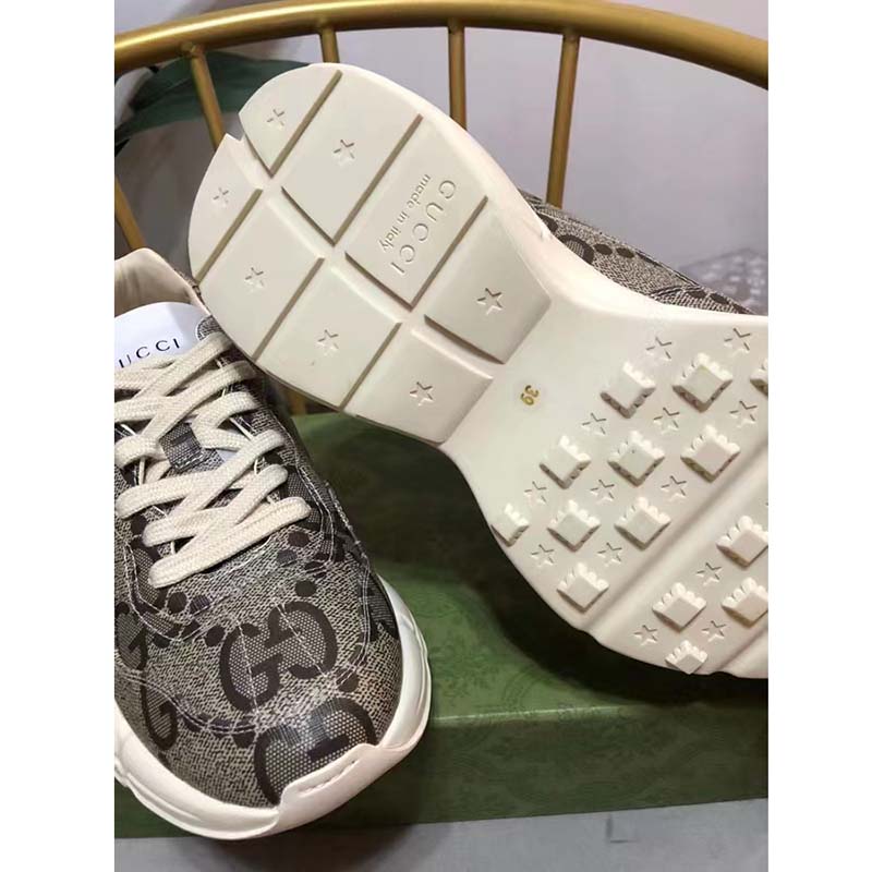 Gucci Unisex GG Rhyton Sneaker Beige Ebony Maxi GG Supreme Canvas 4 cm Heel