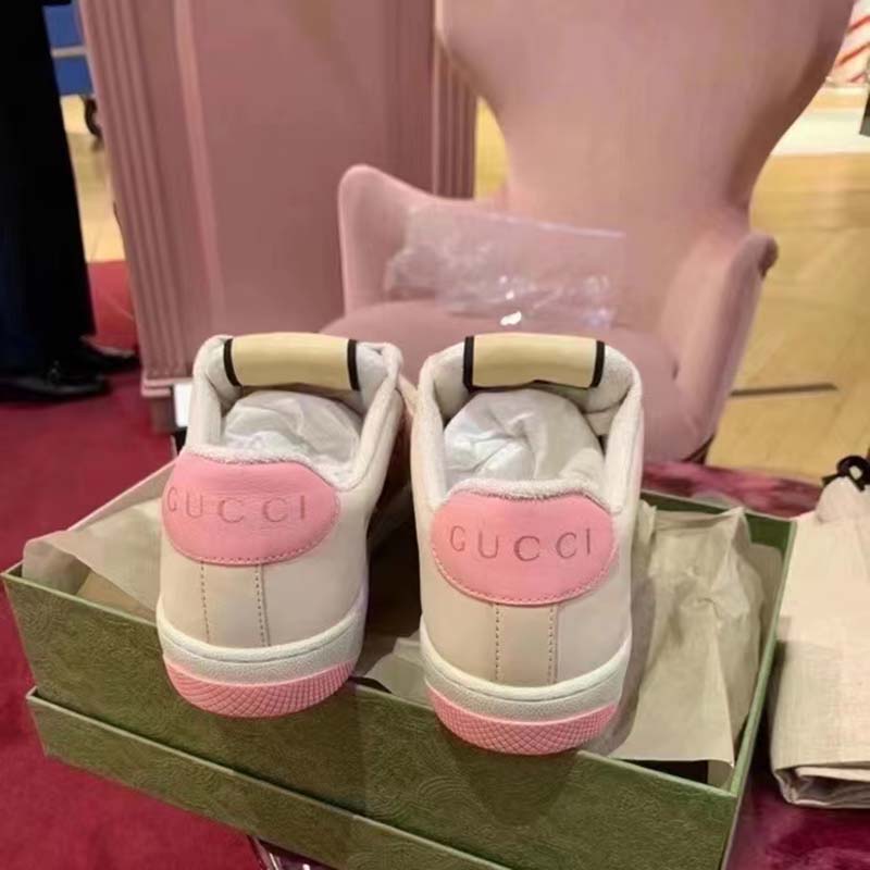 Gucci Unisex Screener Sneaker Crystals Beige Ebony GG Canvas 3.6 cm Heel