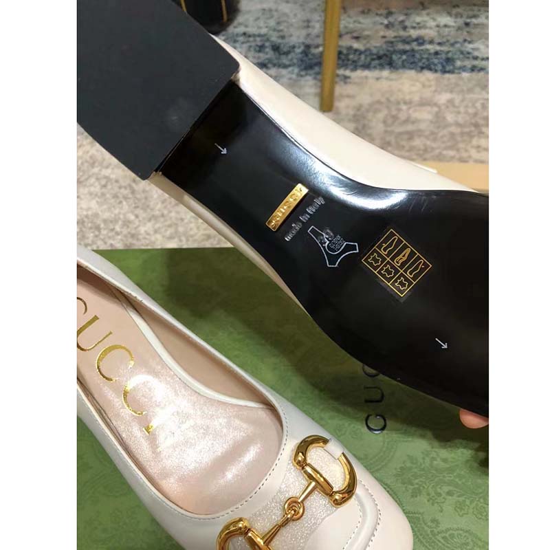 Gucci Women Ballet Flat Horsebit White Leather Low 2.5 cm Heel