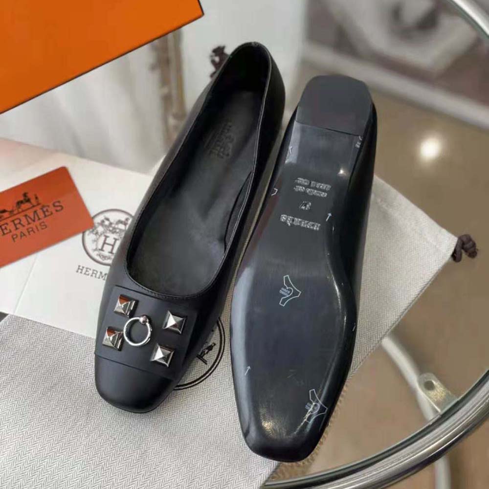 Hermes Women Danseuse Ballet Flat in Calfskin Leather-Black