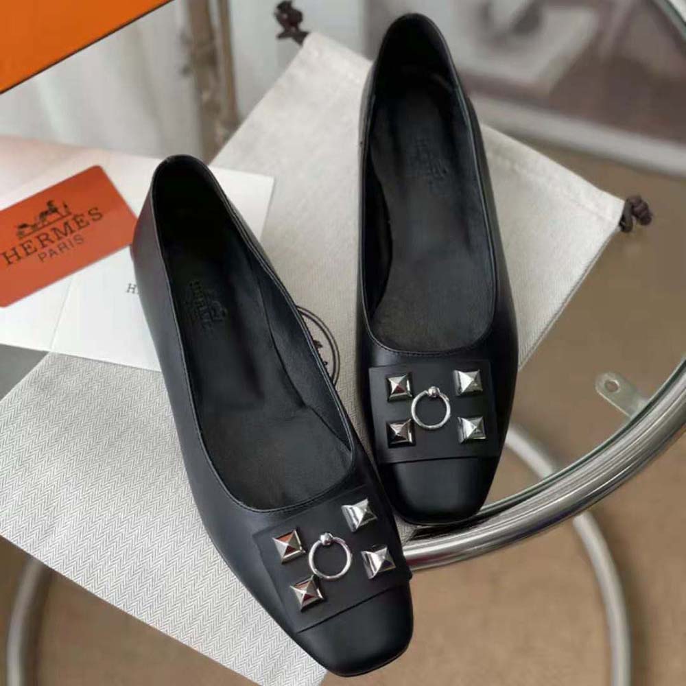 Hermes Women Danseuse Ballet Flat in Calfskin Leather-Black