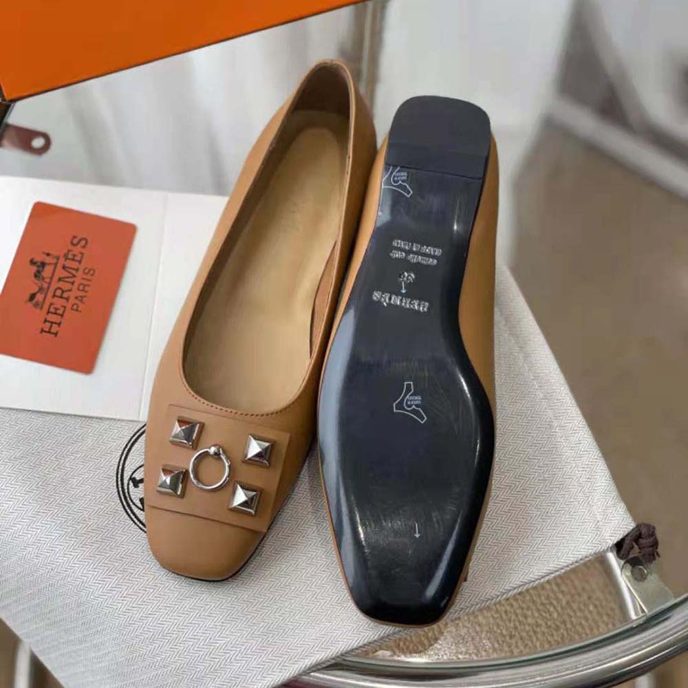 Hermes Women Danseuse Ballet Flat in Calfskin Leather-Brown
