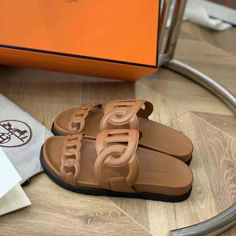 Hermes Women Extra Sandal in Nappa Leather-Brown