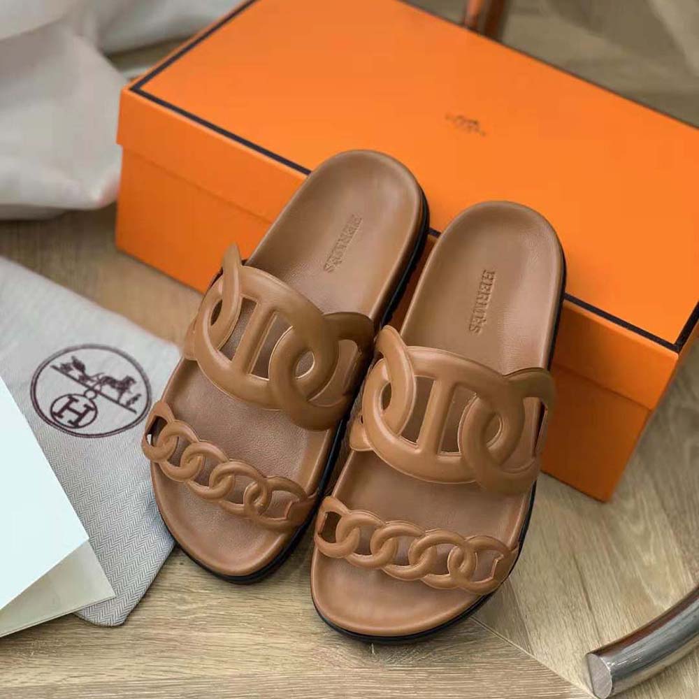 Hermes Women Extra Sandal in Nappa Leather-Brown