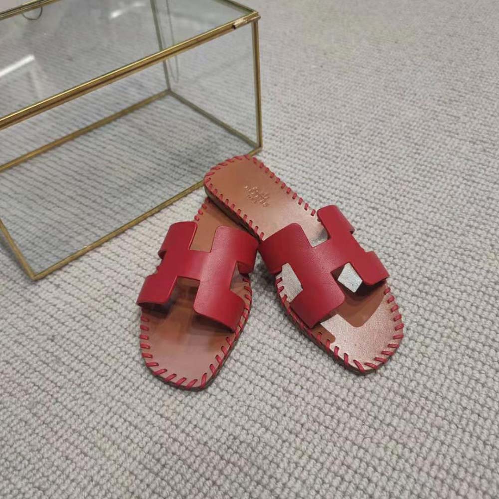 Hermes Women Oran Sandal in Braided Calfskin with Iconic H Cut-Out-Red