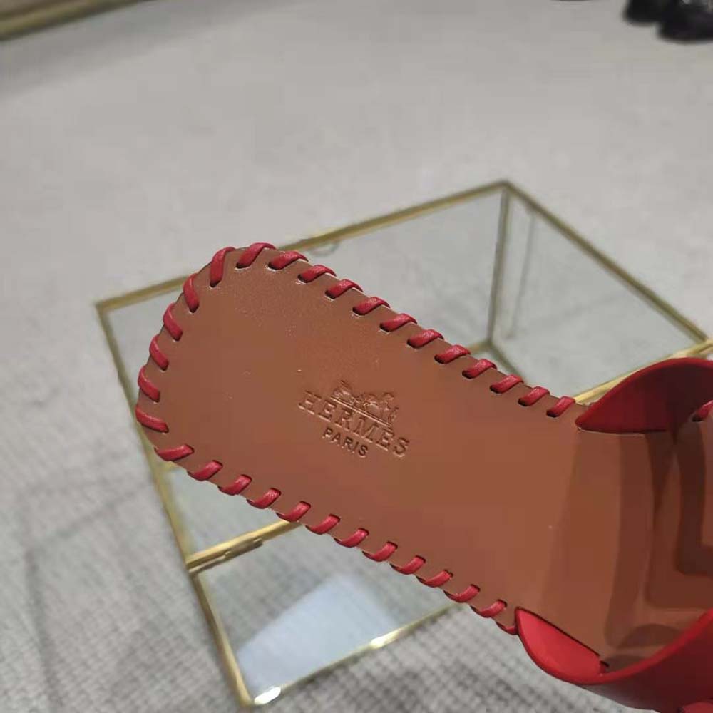 Hermes Women Oran Sandal in Braided Calfskin with Iconic H Cut-Out-Red