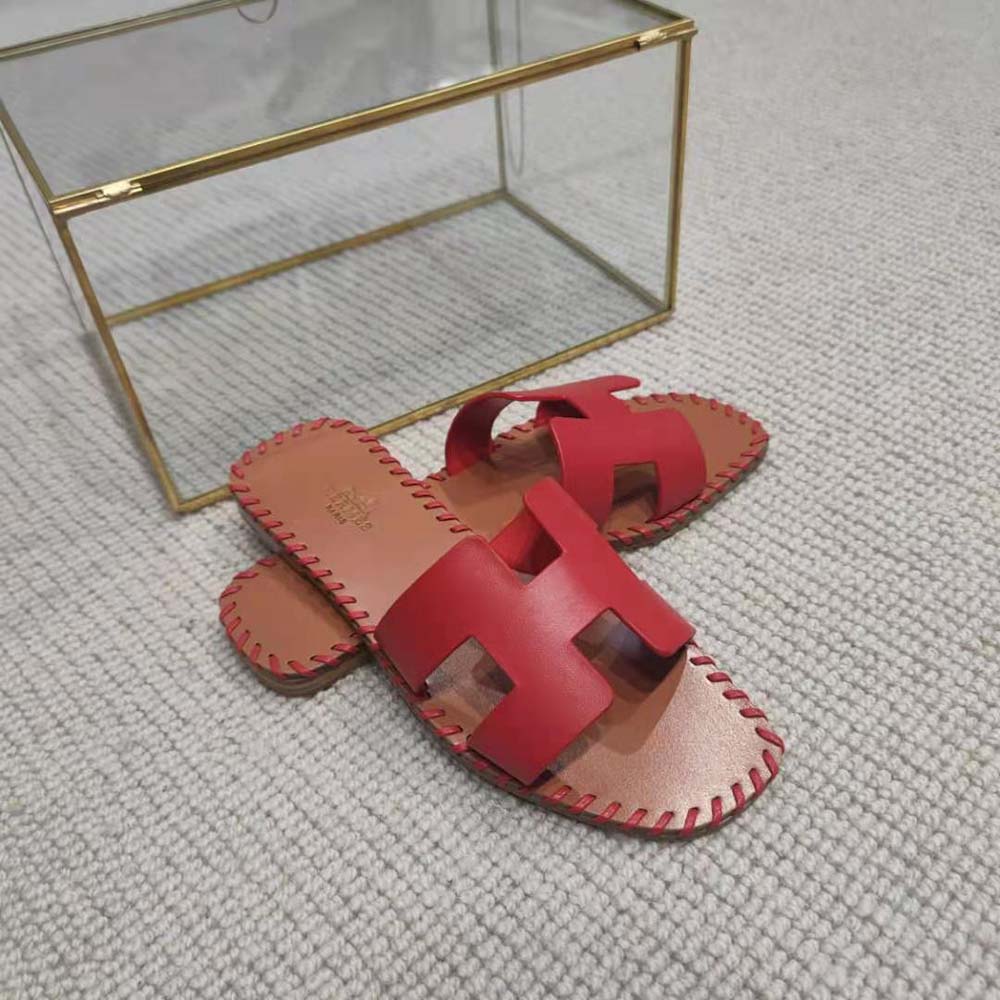 Hermes Women Oran Sandal in Braided Calfskin with Iconic H Cut-Out-Red