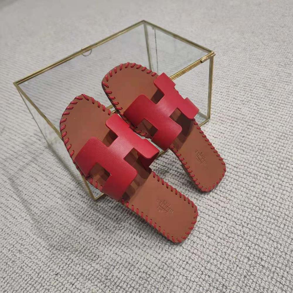 Hermes Women Oran Sandal in Braided Calfskin with Iconic H Cut-Out-Red