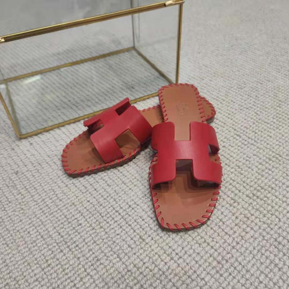 Hermes Women Oran Sandal in Braided Calfskin with Iconic H Cut-Out-Red